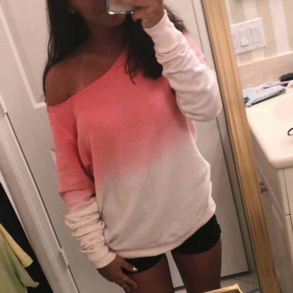 Off the shoulder pink ombré sweatshirt